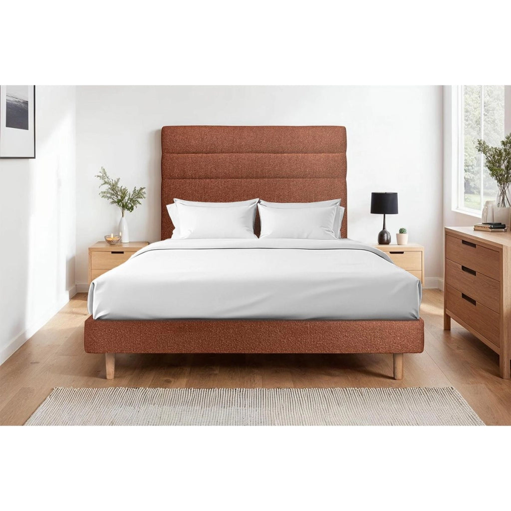 Letto 150x190 cm con testiera in linea - tessuto bouclé