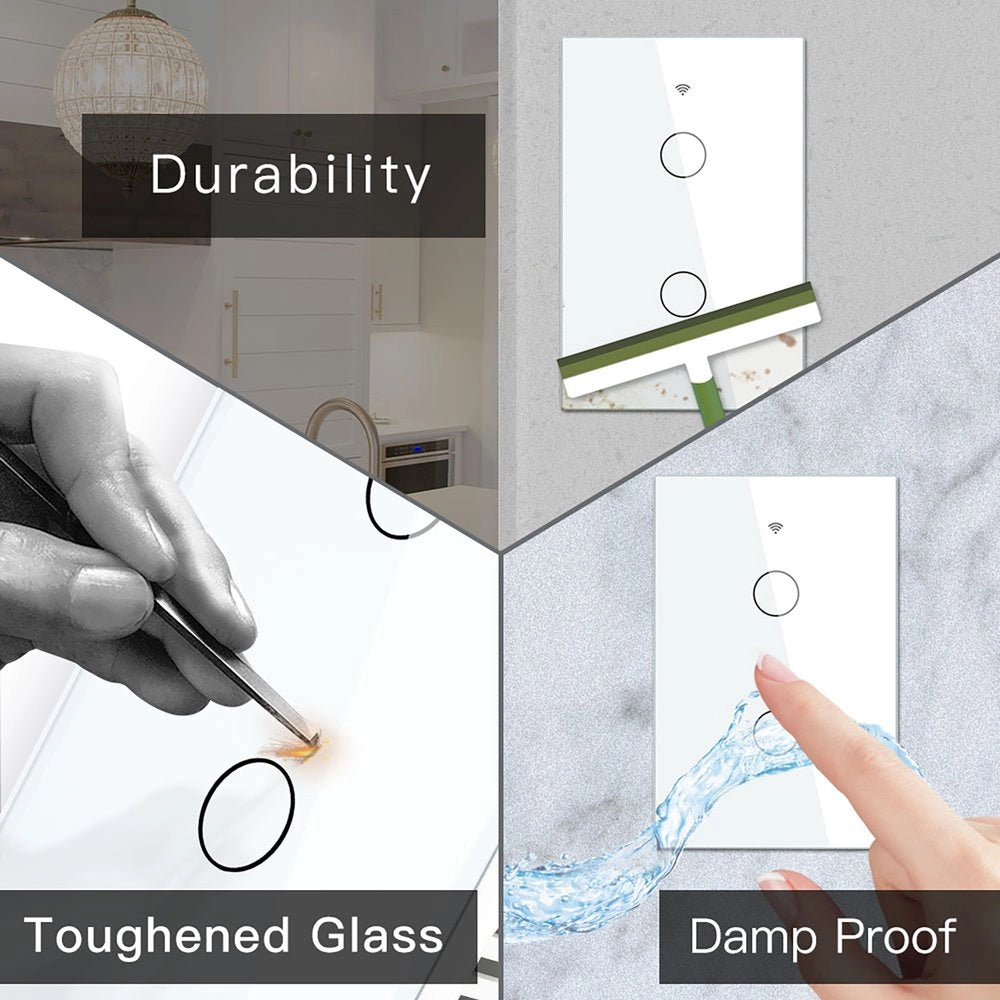 Interruttore Da Parete Touch 2 Tasti, WIFI 2.4G Matter, TUYA, Smart Life,Apple Home, Google Home, Alexa, SmartThings 10A, AC 90-250V, 50/60HZ, 120X72X38mm, IP20, Bianco