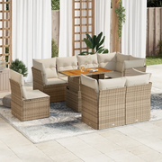 Set Divano da Giardino 9 pz con Cuscini Beige in Polyrattan 3326942