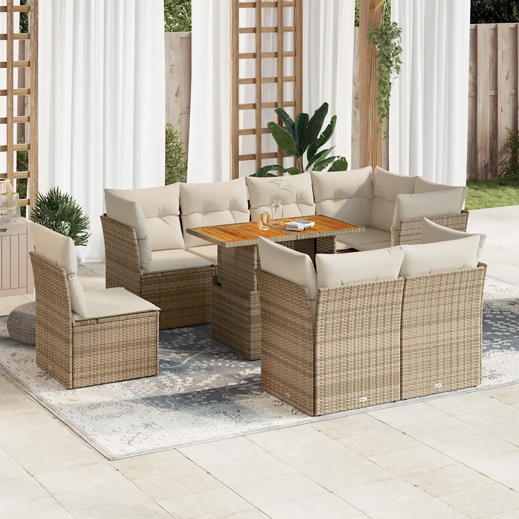 Set Divano da Giardino 9 pz con Cuscini Beige in Polyrattan 3326942