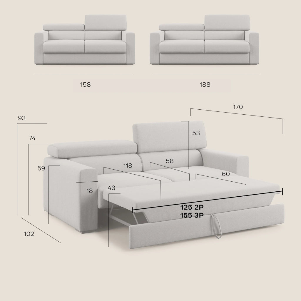 Dylan Divano con pouf estraibile 188 cm beige