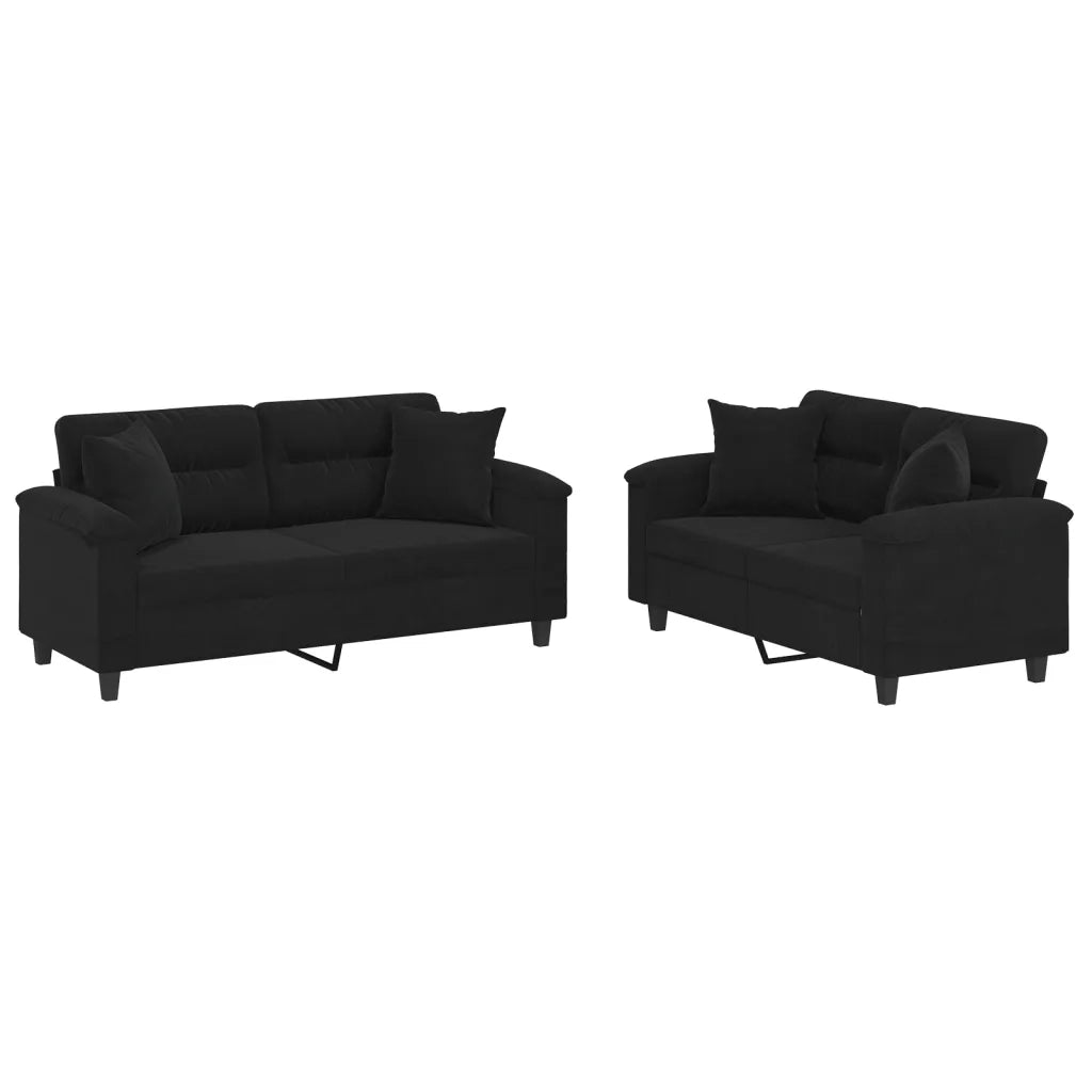Set Divani 2 pz con Cuscini Nero in Tessuto Microfibra 3202329