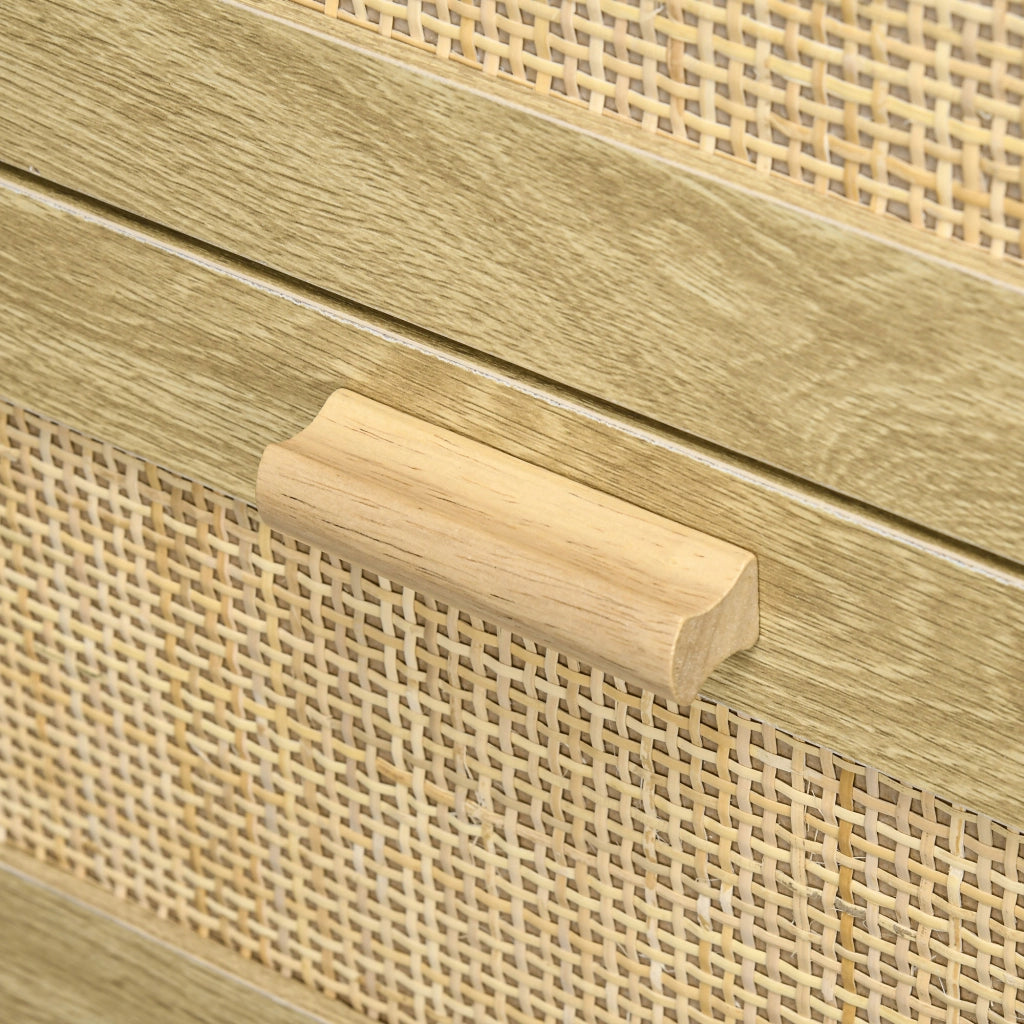 Cassettiera 4 cassetti in legno e tessuto effetto rattan stile boho ¨C Xylo ¨C 90x45x108,5cm naturale