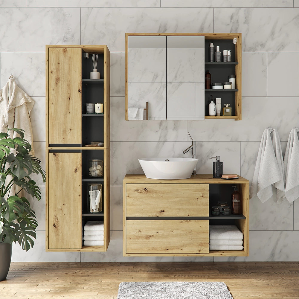 Vicco Set mobili bagno Rovere artigianale 3 parti