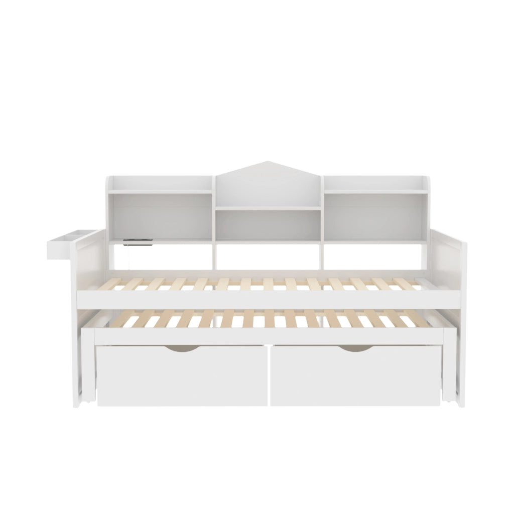 LETTO estraibile singolo 90x200 cm bianco con 2 cassetti