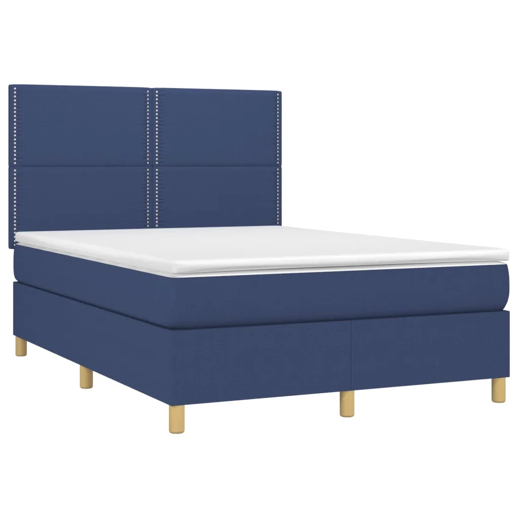 Letto a Molle con Materasso e LED Blu 140x200 cm in Tessuto 3135363