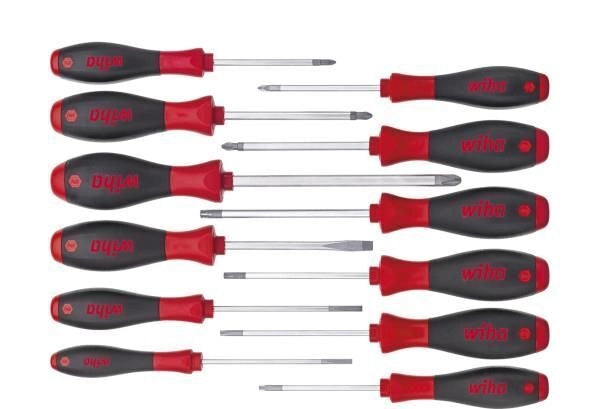 Wiha 41002 SoftFinish Set di Giraviti Assortito 12 Pezzi con Impugnatura Ergonomica e Punta Taglio Phillips Pozidriv TORX colore Nero-Rosso