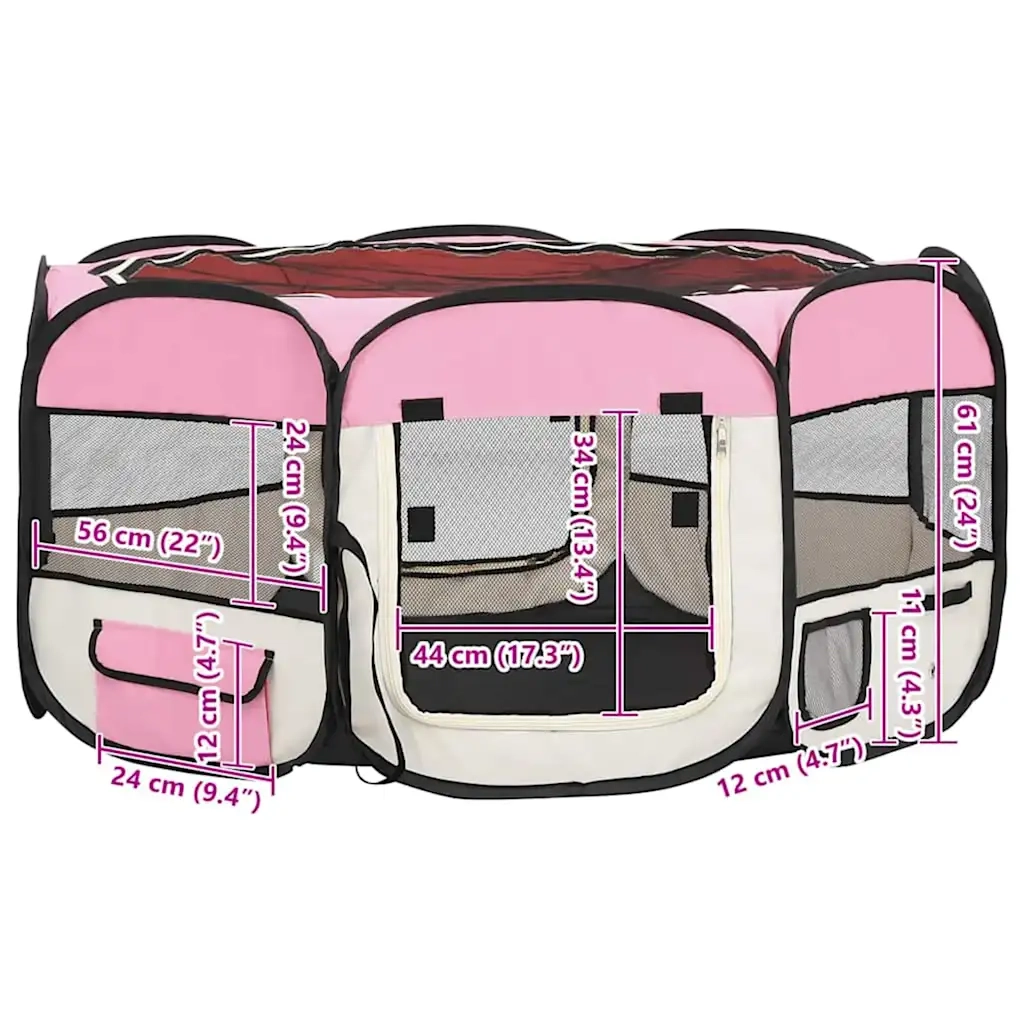 Box per Cani Pieghevole con Borsa Trasporto Rosa 145x145x61 cm cod mxl 49259