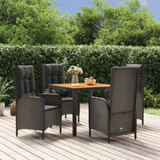 Set da Pranzo da Giardino 5 pz Nero con Cuscini in Polyrattan 3185069