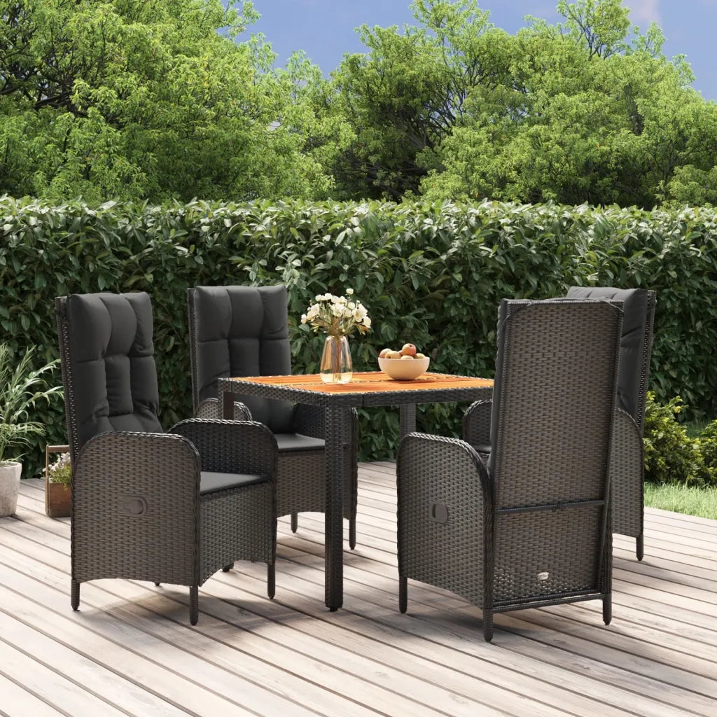 Set da Pranzo da Giardino 5 pz Nero con Cuscini in Polyrattan 3185069