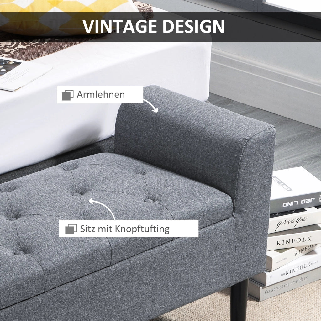 Panca contenitore imbottita ¨C Xylo ¨C lino grigio chiaro, legno di caucci¨´, 116x44x58 cm