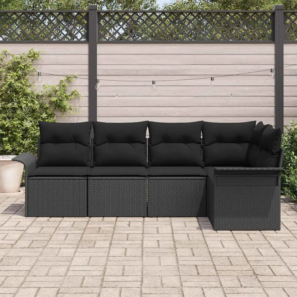 Set Divano da Giardino con cuscino 5 pcs Nero polyrattan