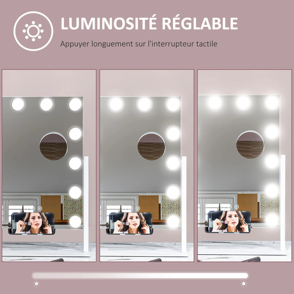 Specchio Hollywood con LED 12 lampadine ¨C Minimal ¨C Bianco