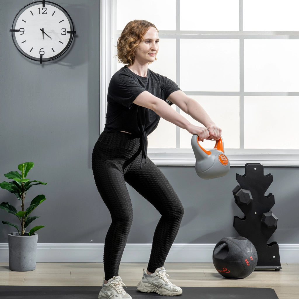 Kettlebell 8 kg ¨C Xylo ¨C Rivestimento PU Riempimento Sabbia 20x14x24 cm Arancione Grigio