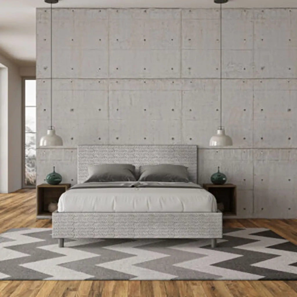Letto matrimoniale con rete imbottito 160x210 tessuto Aragona 1 bianco Adele