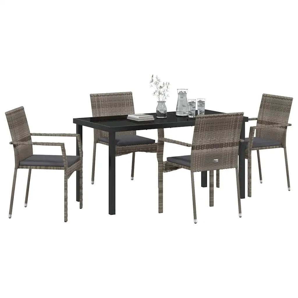 Set da Pranzo per Giardino con cuscino 5 pcs Grigio polyrattan 3380094
