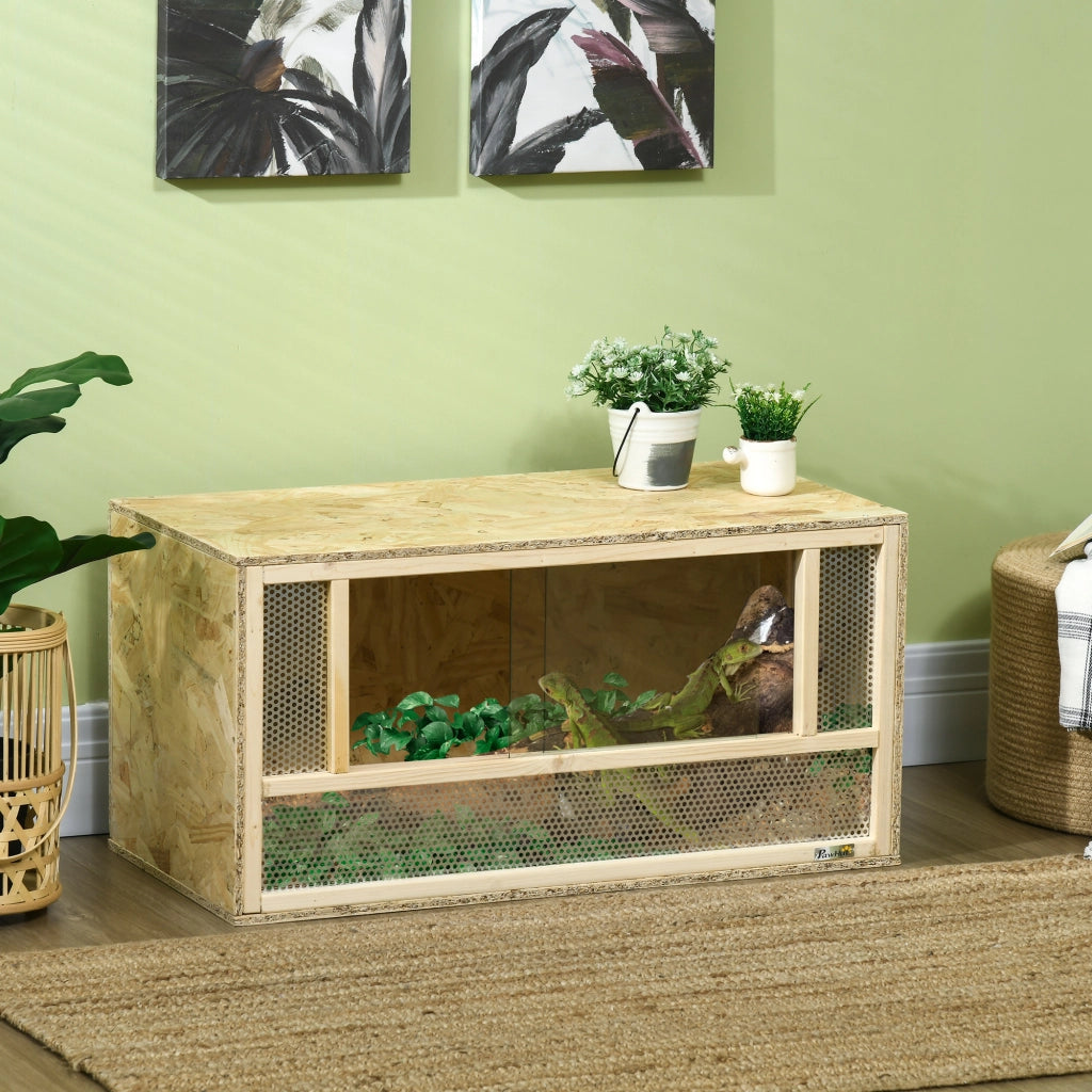 Terrario in legno per rettili con porta scorrevole in vetro ¨C Minimal ¨C 80x40x40 cm naturale