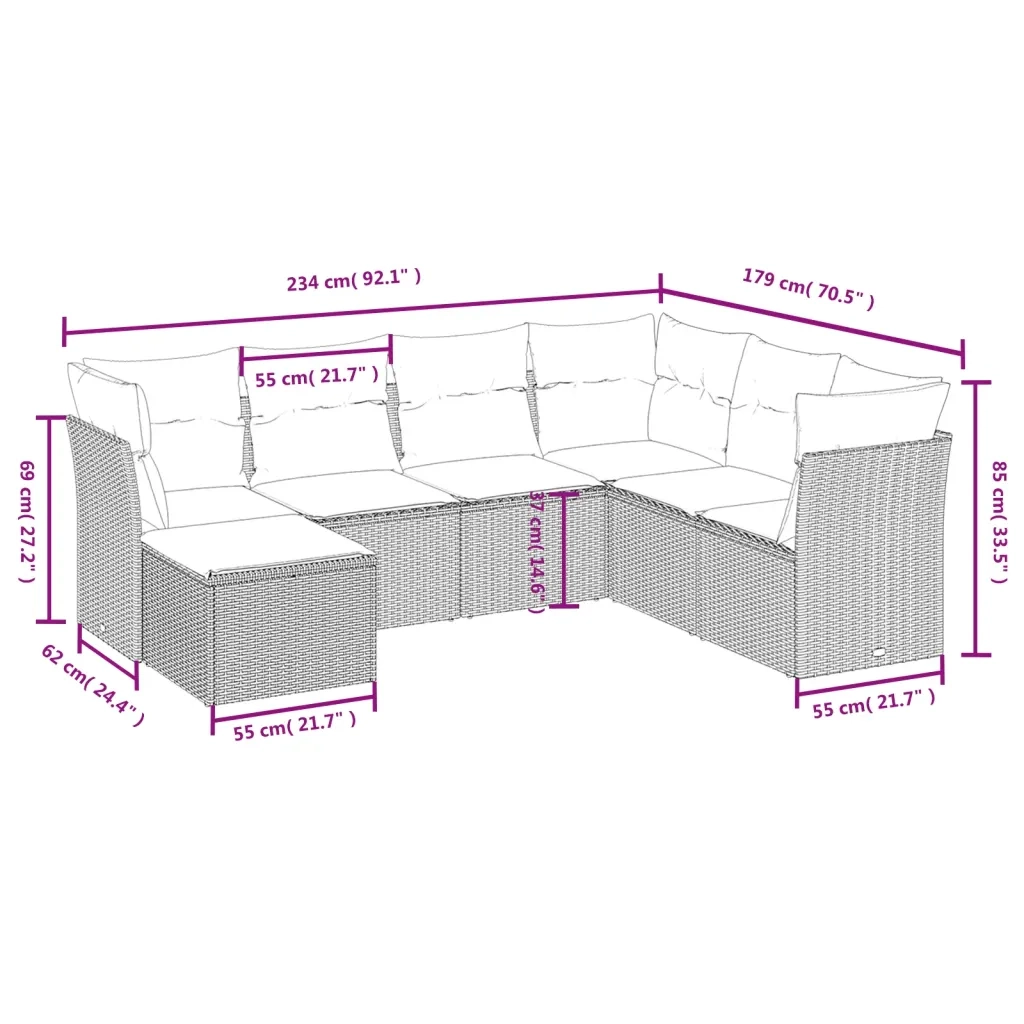 Set Divani da Giardino con Cuscini 7pz Nero Polyrattan 3263211