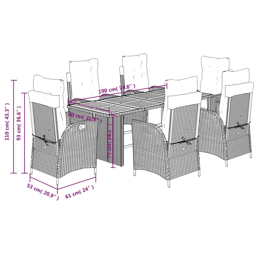 Set da Pranzo da Giardino 7 pz con Cuscini in Polyrattan Grigio 3213370
