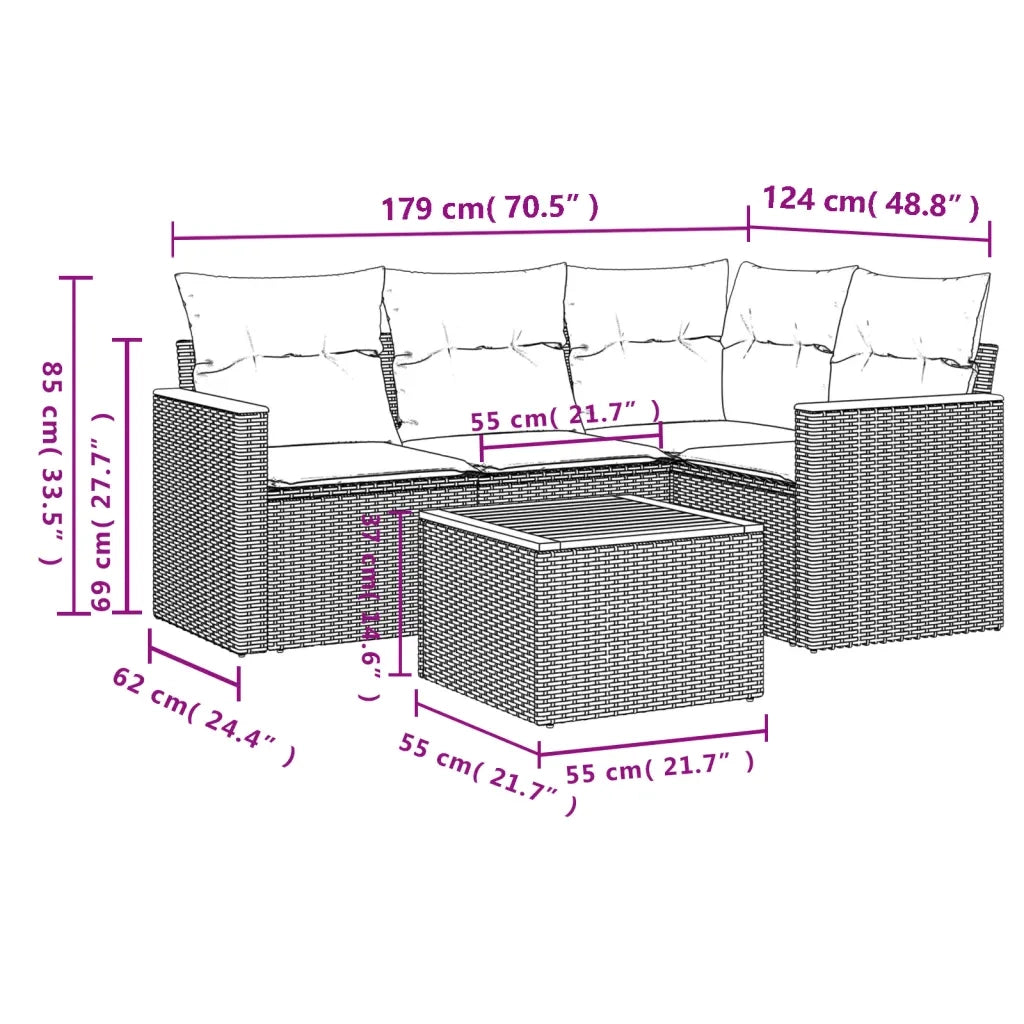 Set Divani da Giardino 5 pz | Set Salotto da Giardino con Cuscini in Polyrattan Nero