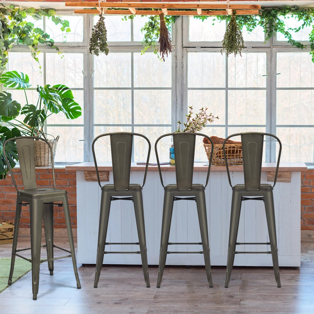 Set di 4 sedie per ristorante in metallo da 116cm, Sgabelli da bar eleganti con schienale rimovibile Grigio