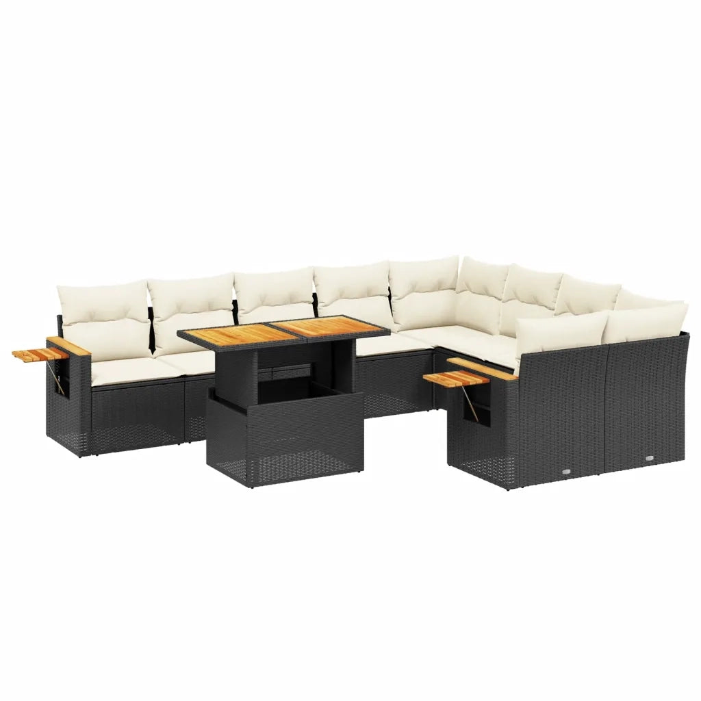 Set Divani da Giardino 10pz con Cuscini in Polyrattan Nero 3273674