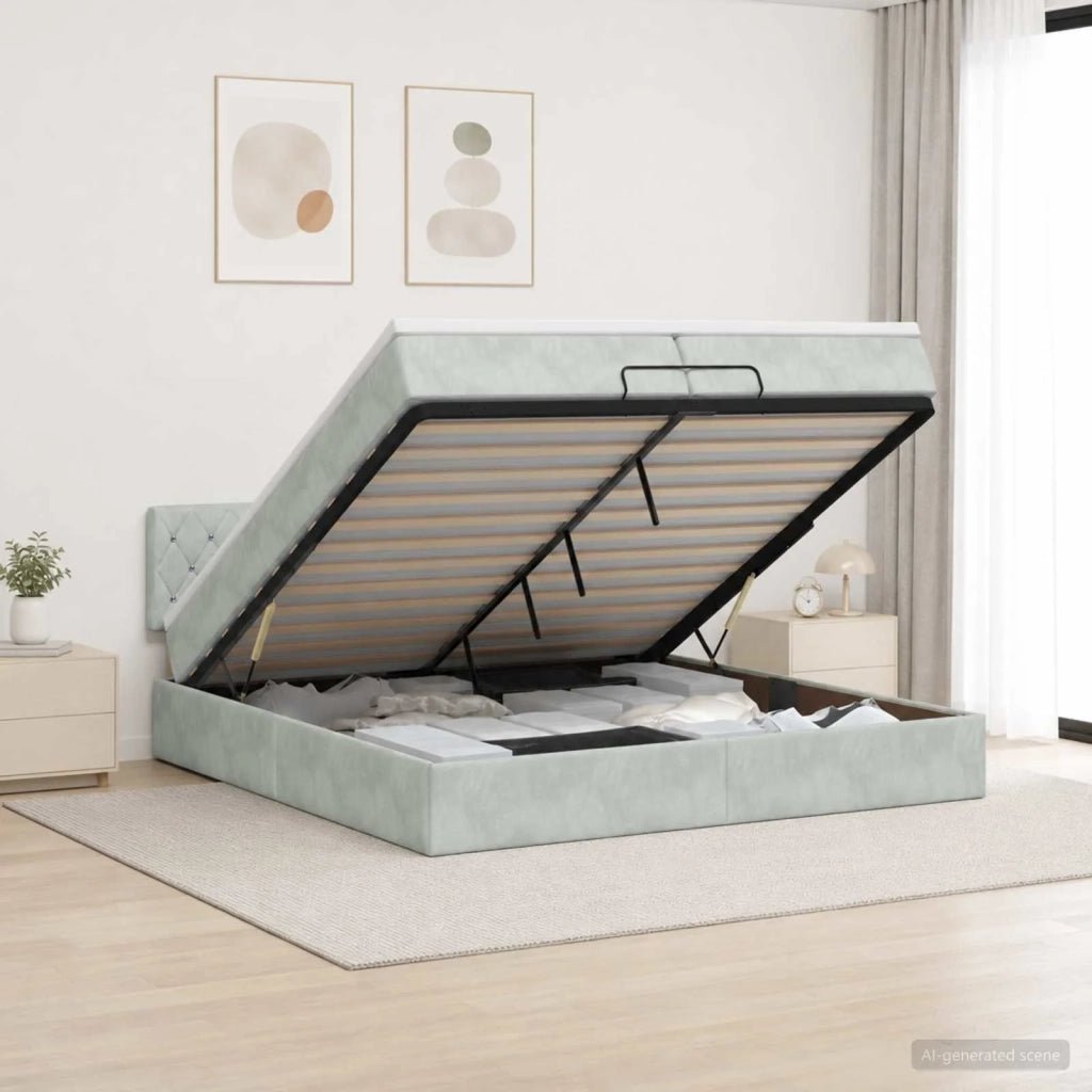 Letto ottomano con materasso Grigio Chiaro 200 x 200 cm Velluto 3456507