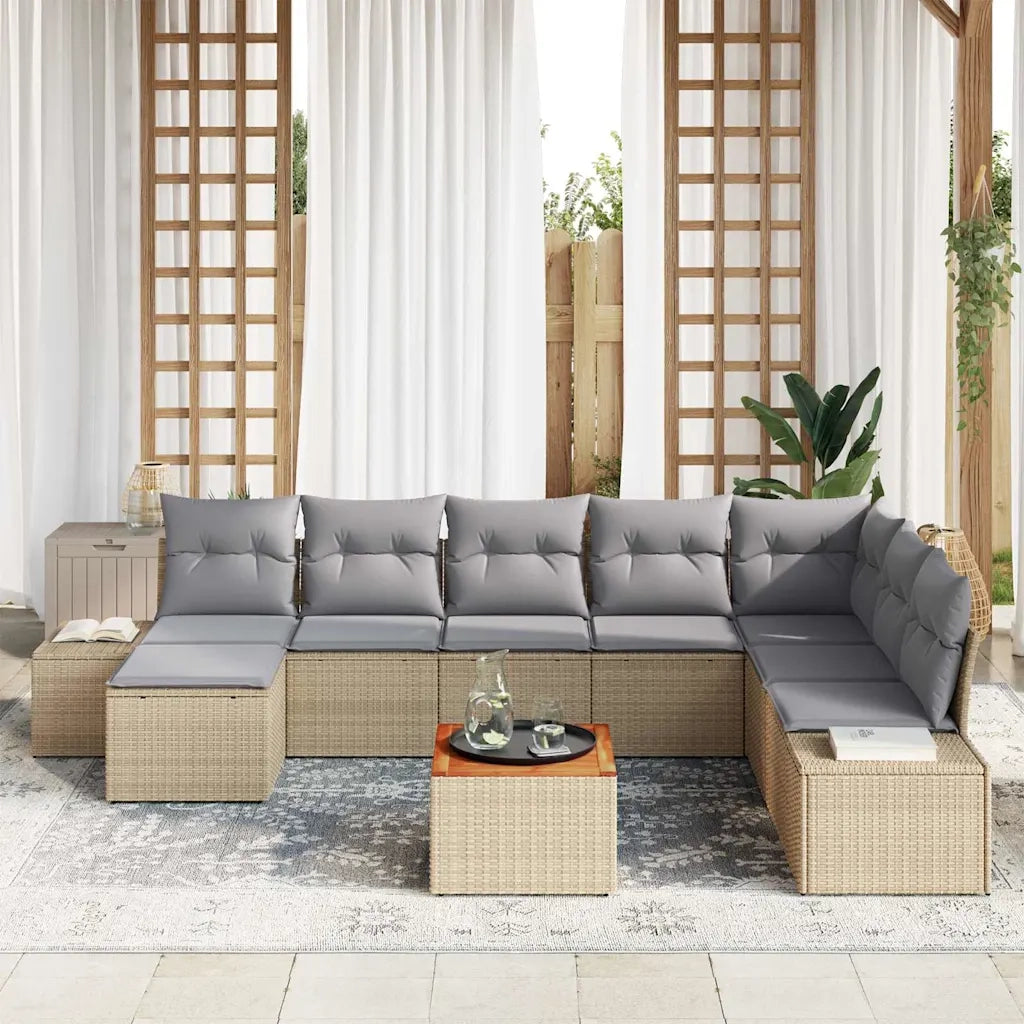 Set Divano da Giardino con cuscino 9 pcs Beige polyrattan 3347994