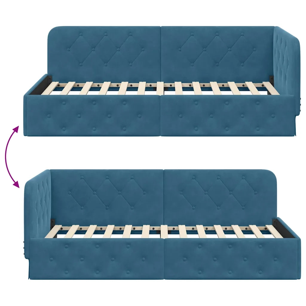 Cornice del letto ad angolo Blu 100 x 200 cm Velluto 42016542