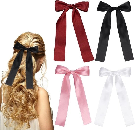 Accessori per capelli a 4 pezzi con code satinate e code lunghe per donne e ragazze