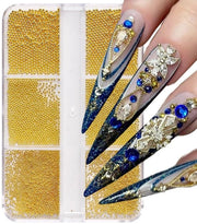 Set di perline per unghie, 6 misure oro e argento