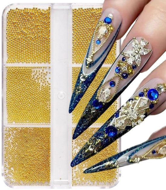 Set di perline per unghie, 6 misure oro e argento