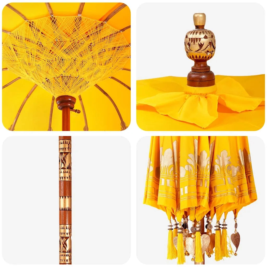Parasol con Base Giallo, Marrone 250 cm Cotone, Legno