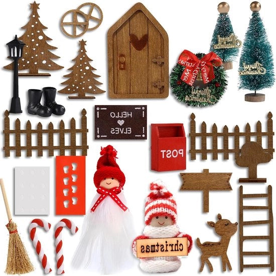 Set di Babbo Natale in miniatura - 28 pezzi decorativi per la porta Natale - kit di accessori per la porta Natale - figurine di Babbo Natale in miniatura - decorazione per Natale - porta.