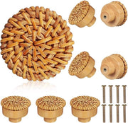 Set di 8 Pulsanti Decorativi in Legno e Rattan per Mobili
