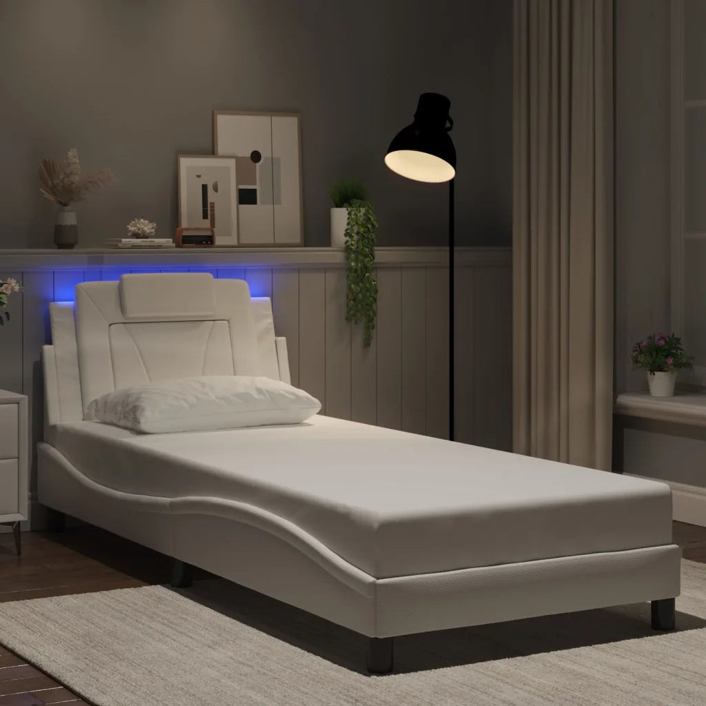 Letto singolo | Letto per adulti | Giroletto Viana con LED senza Materasso Bianco 90x190 cm