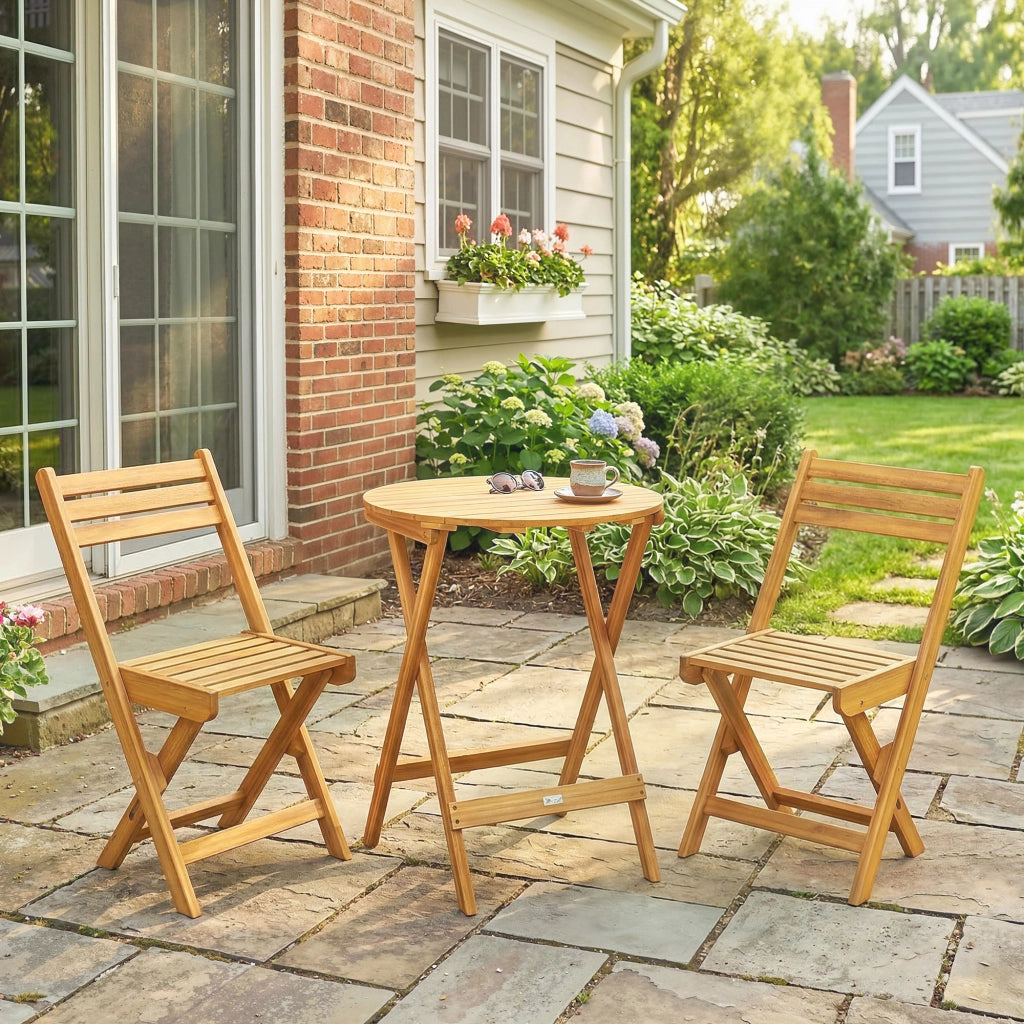 Tavolo da pranzo rotondo pieghevole in legno con 2 sedie ¨C zephmum ¨C 60x60x75 cm, naturale