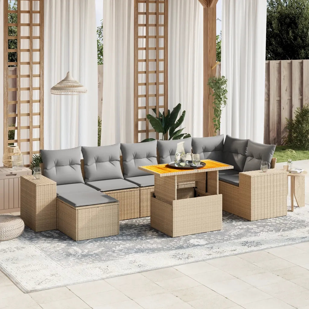 Set Divano da Giardino 8 pz con Cuscini Beige in Polyrattan 3275936