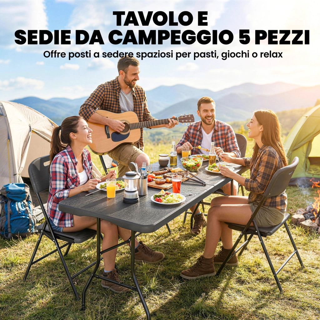 Set Tavolo Pieghevole e Sedie da Pranzo ¨C Minimal ¨C Nero, Metallo, HDPE
