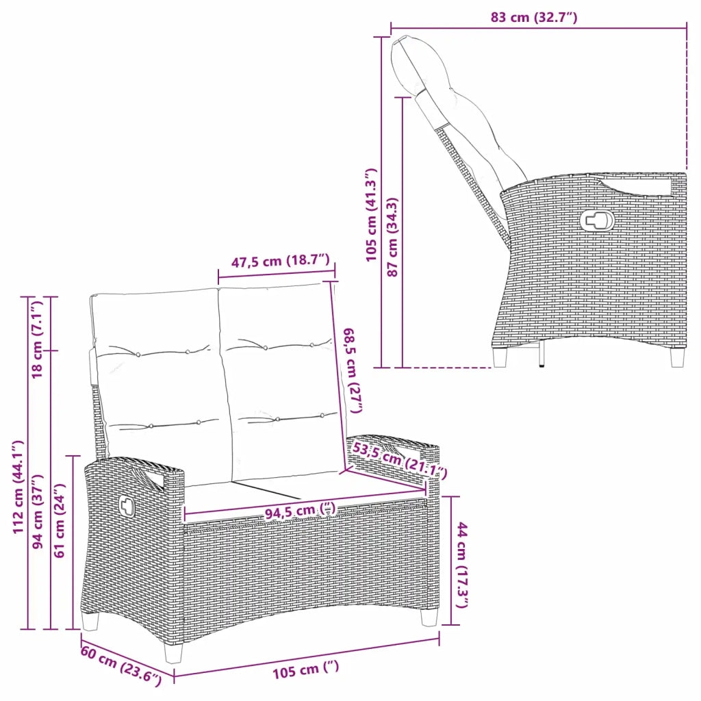 Panchina da giardino con cuscino Nero e Crema 105 x 60 x 112 cm 42026850