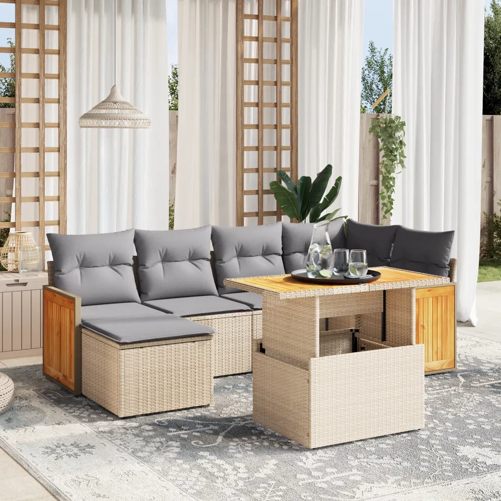 Set Divani da Giardino 7 pz con Cuscini Beige in Polyrattan 3274062