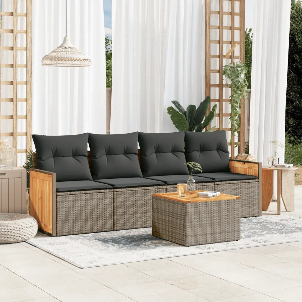 Set Divano da Giardino 5 pz | Set Salotto da Giardino con Cuscini Grigio in Polyrattan