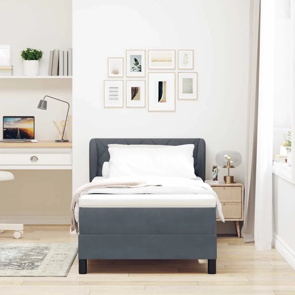 Letto a molle con testiera Grigio scuro 90 x 200 cm Velluto 3340425