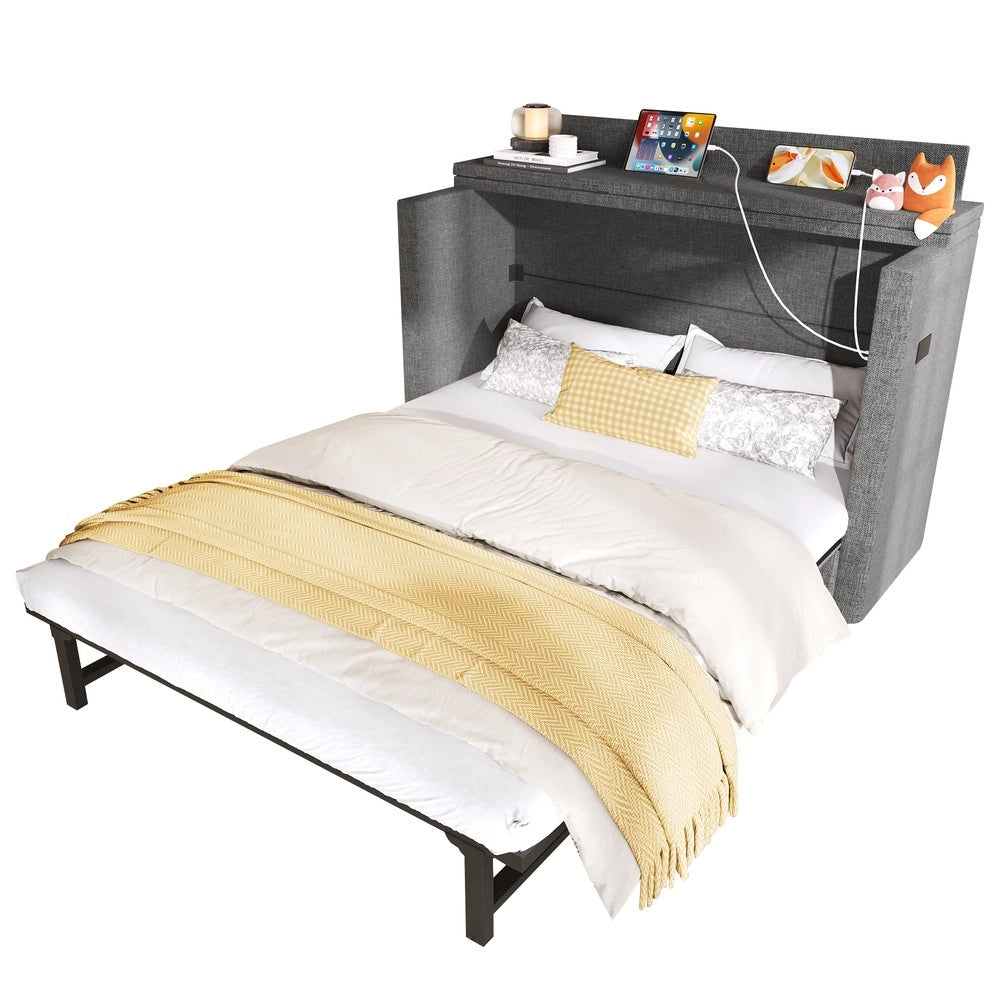 Letto a Scomparsa con Cassetto e Rete a Doghe ¨C MINIMAL ¨C Grigio, 140x200