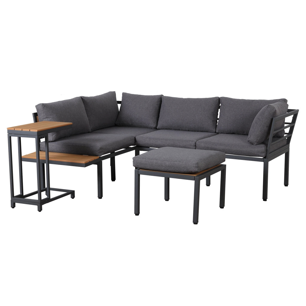 Set Salotto da Giardino con Divano, Tavolino e Cuscini ¨C MINIMAL ¨C Polyrattan Grigio/Nero