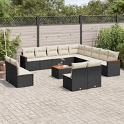 Set Divani da Giardino 14pz con Cuscini in Polyrattan Nero