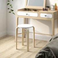 Set 4 Sgabelli Rotondi Impilabili in Legno Bianco, Ø40x45 cm
