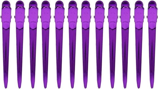 Spine per capelli - 12 pezzi di clip per parrucchiere con manico a becco di anatra (viola)