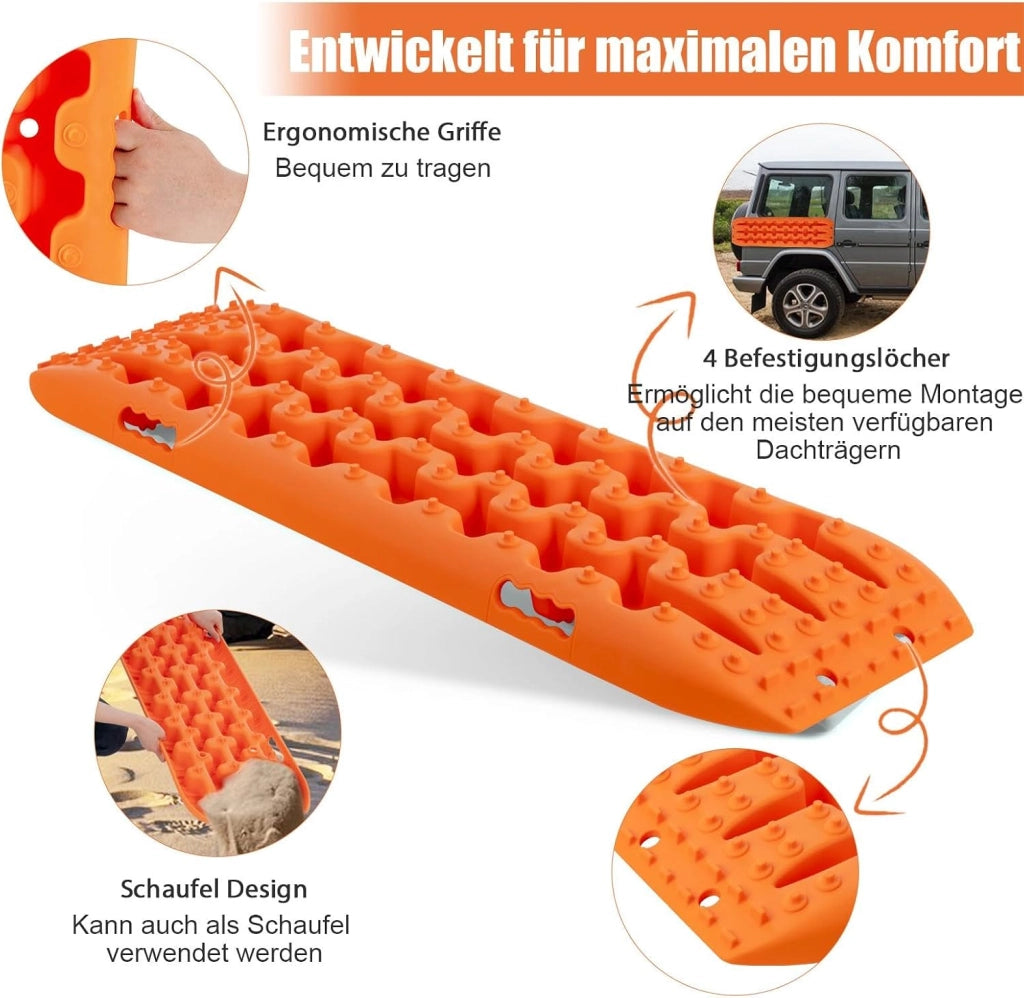 Lamiere di sabbia, 2 pezzi, aiuto di avviamento per fango, sabbia e neve, Recovery Board Offroad 10T carico, scala per pneumatici per fuoristrada, camper, auto, camion (arancione, 107 x 31 x 7
