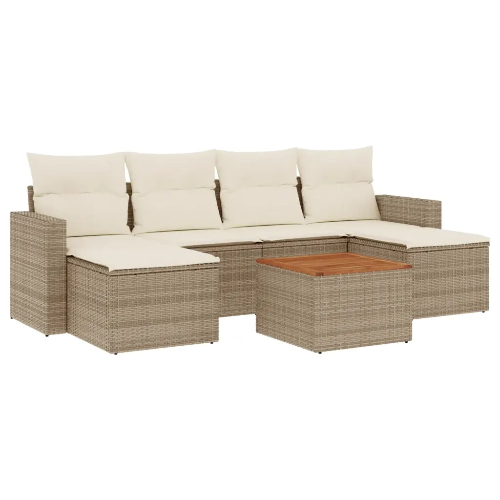 Set Divani da Giardino 7 pz con Cuscini Beige in Polyrattan